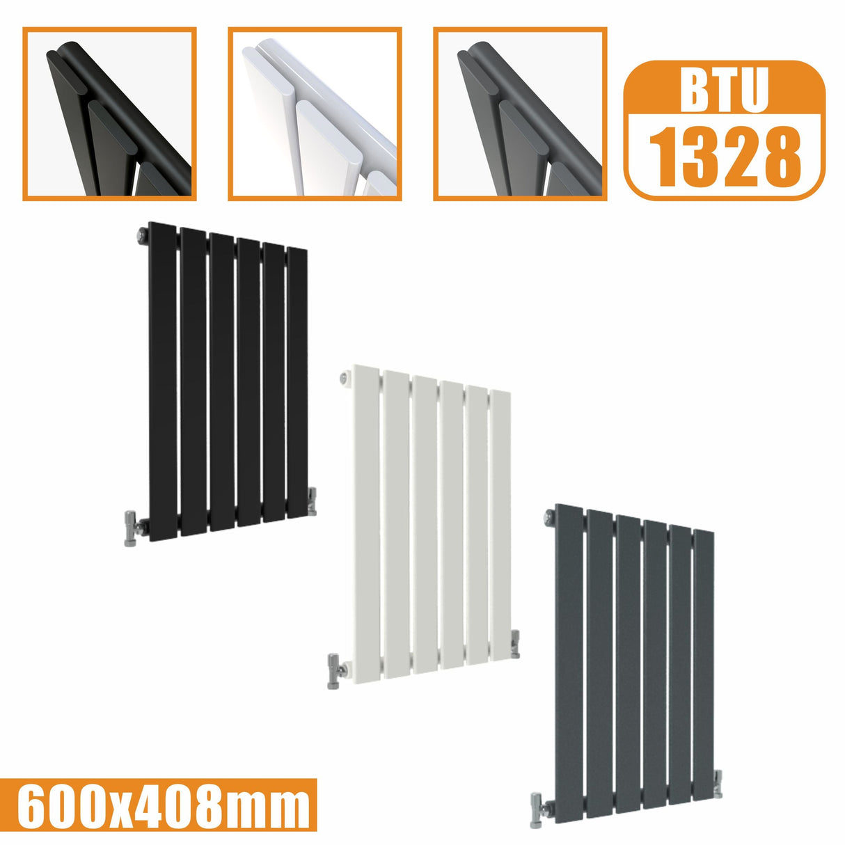 Modern Splash Flat Panel Anthracite Radiator Horizontal 600x408mm Single Panel