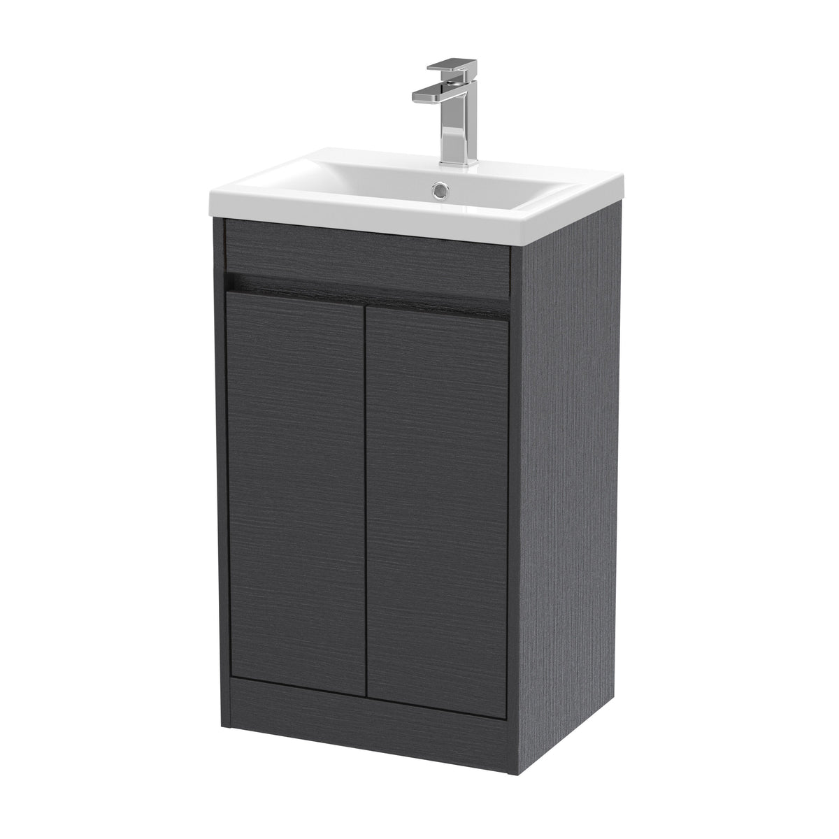 Modern Splash 500mm Graphite Grey Woodgrain 2 Door Floor Standing Vanity Unit With Mid-Edge Basin