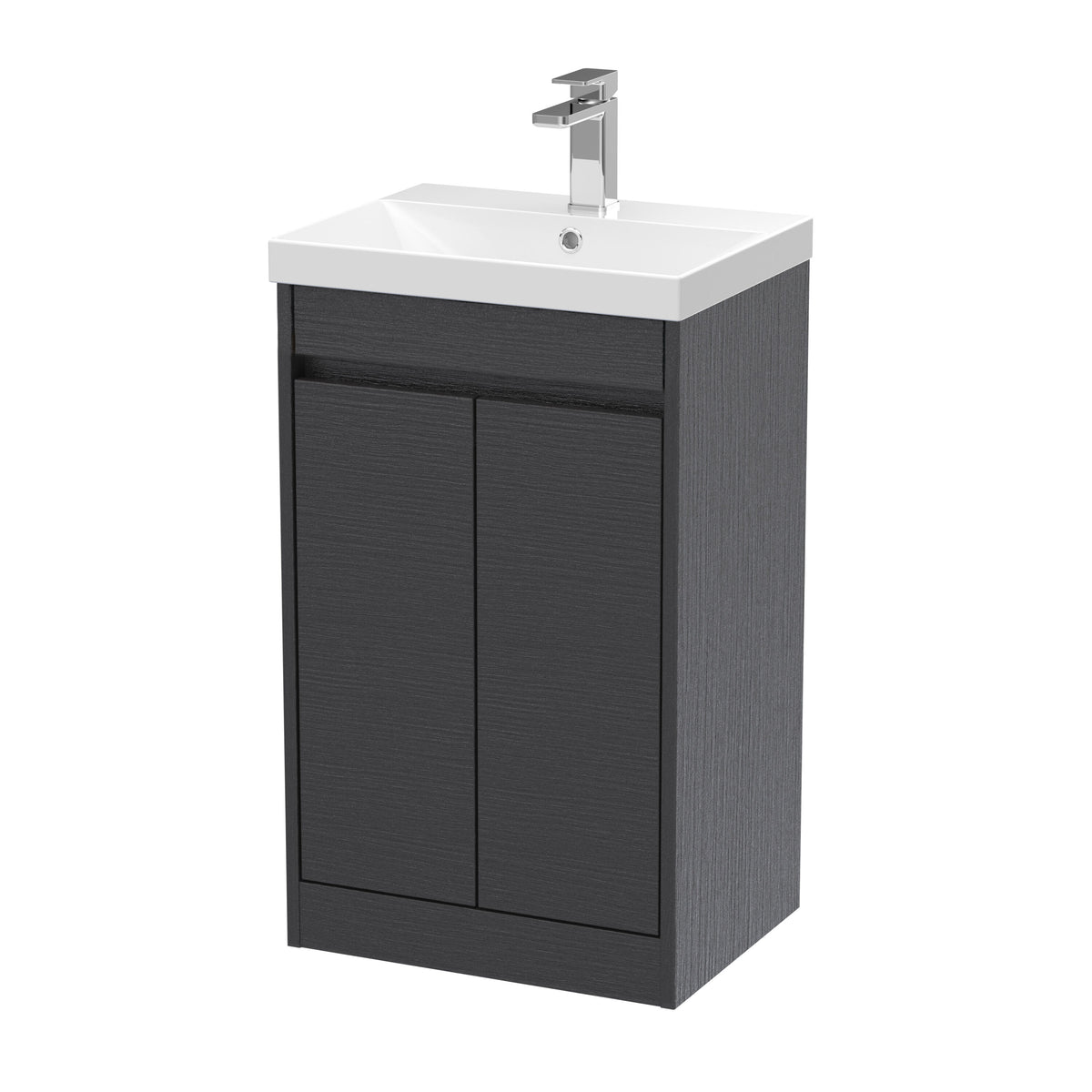 Modern Splash 500mm Graphite Grey Woodgrain 2 Door Floor Standing Vanity Unit With Thin-Edge Basin