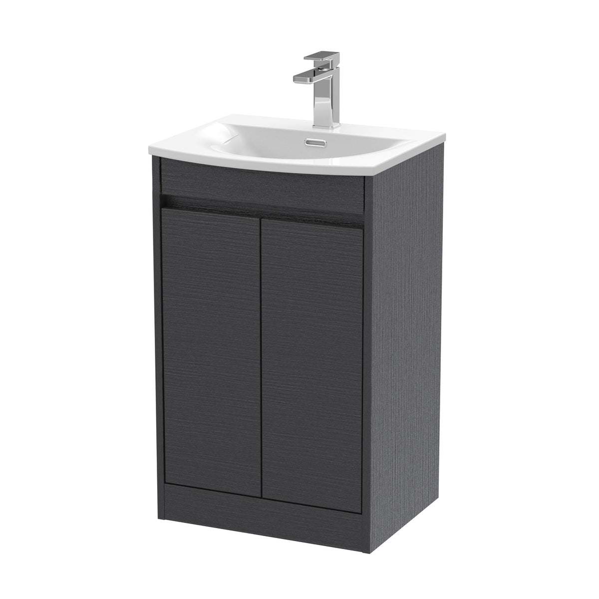 Modern Splash 500mm Graphite Grey Woodgrain 2 Door Floor Standing Vanity Unit With Curved Basin