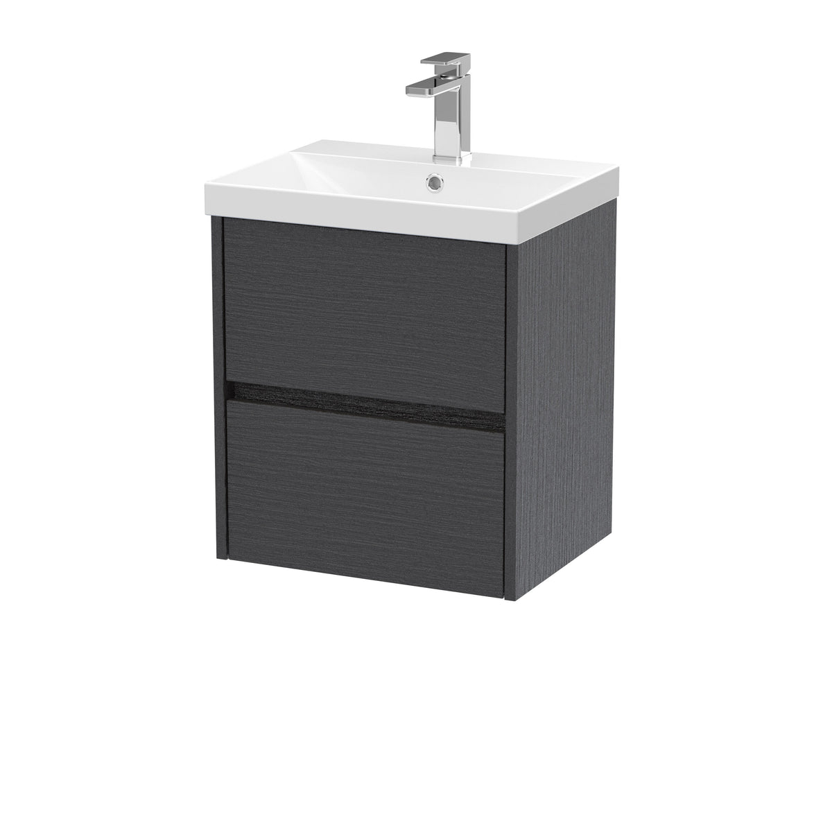 Modern Splash 500mm Graphite Grey Woodgrain 2 Drawer Wall Hung Vanity Unit With Thin Edge Basin