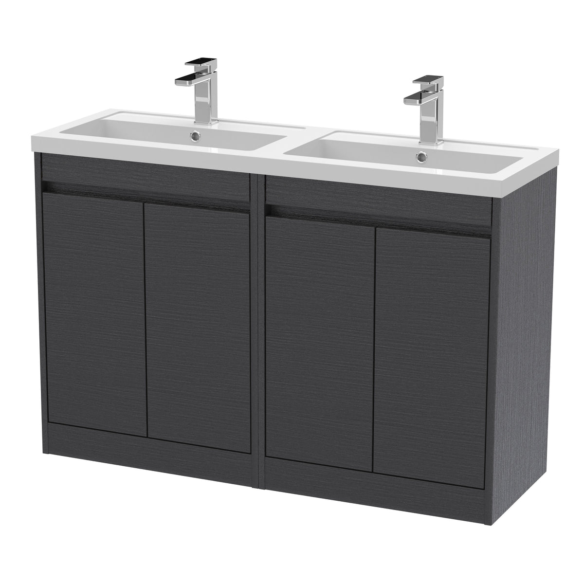 Modern Splash 1200mm Graphite Grey Woodgrain 4 Door Floor Standing Vanity Unit With Ceramic Basin
