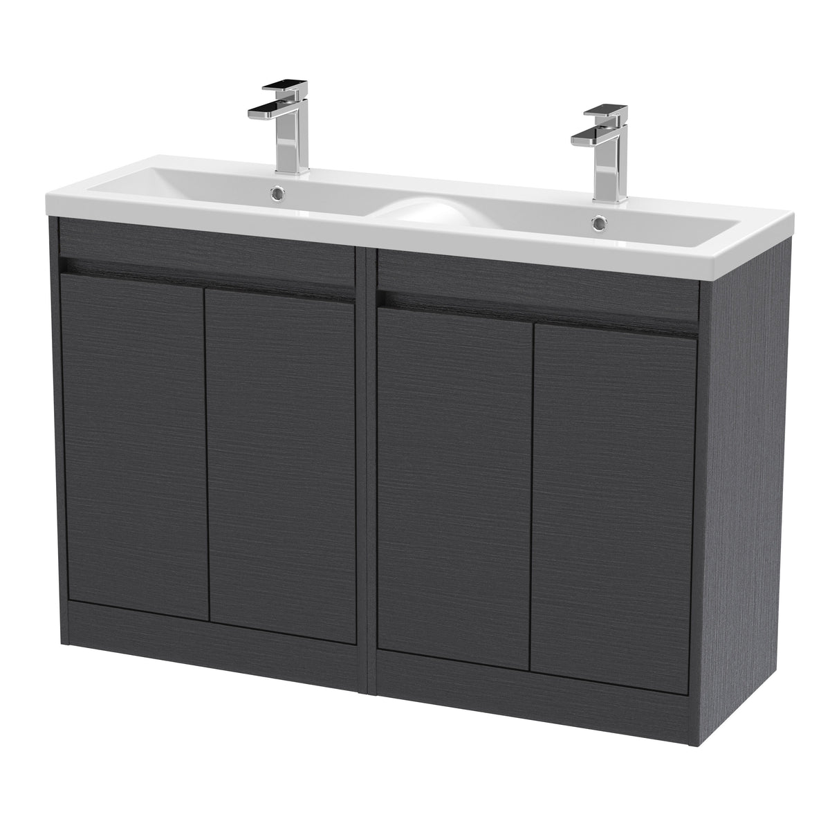 Modern Splash 1200mm Graphite Grey Woodgrain 4 Door Floor Standing Vanity Unit With Polymarble Basin