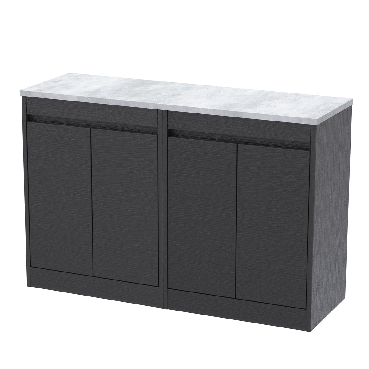 Modern Splash 1200mm Graphite Grey Woodgrain 4 Door Floor Standing Vanity Unit With Bellato Grey Worktop