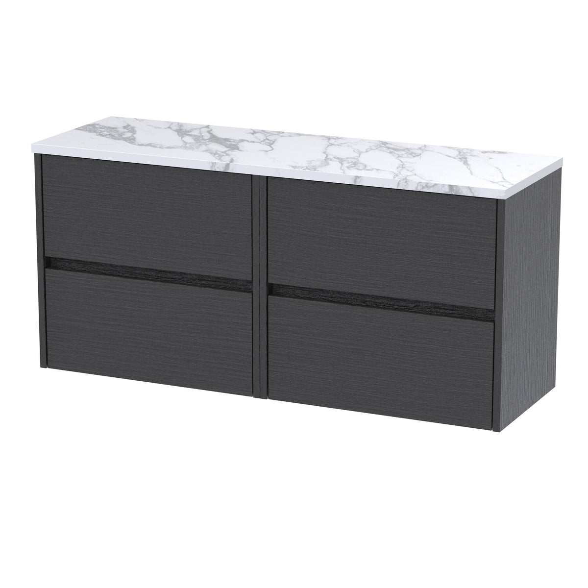 Modern Splash 1200mm Graphite Grey Woodgrain 4 Drawer Wall Hung Vanity With Carrara Laminate Worktop