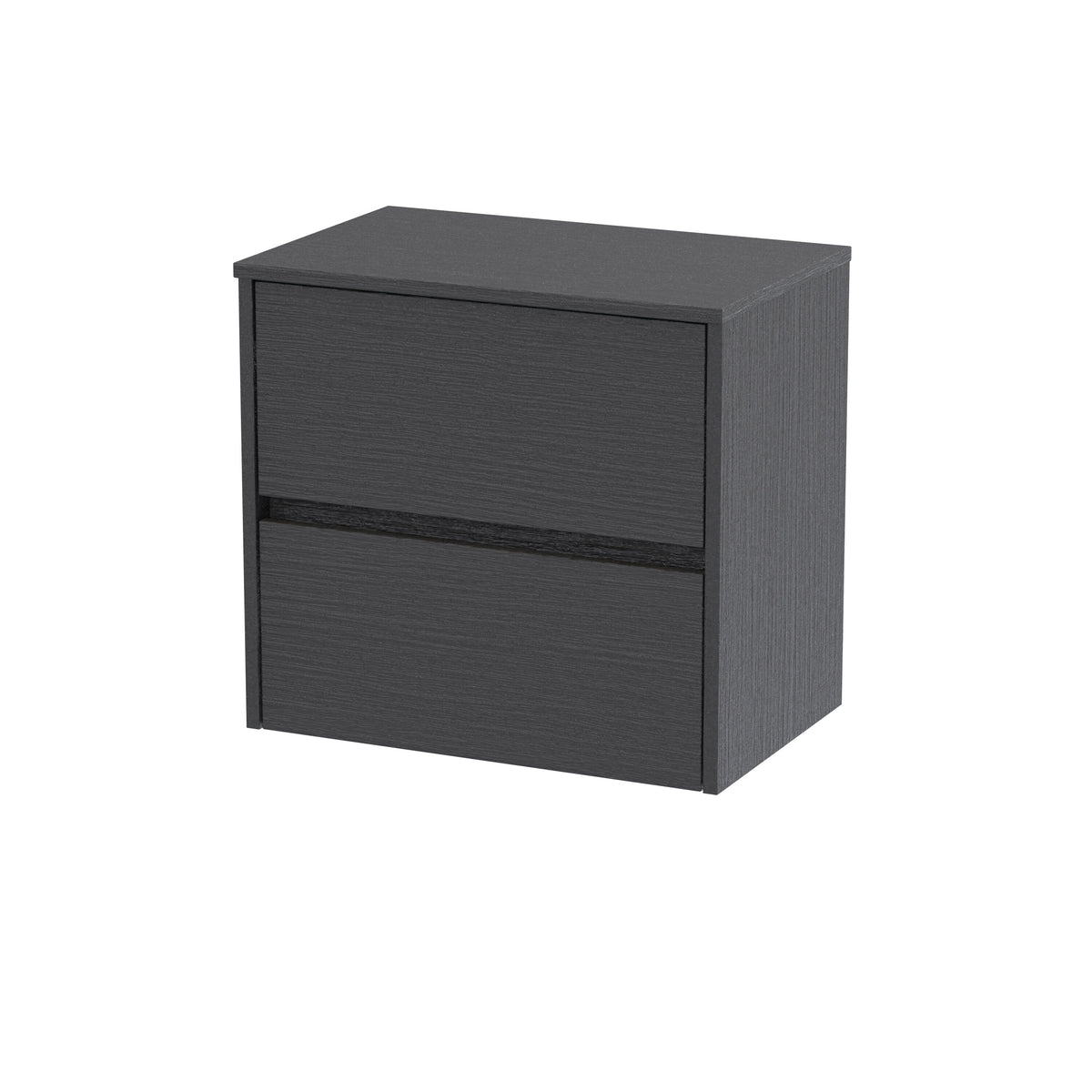 Modern Splash 600mm Graphite Grey Woodgrain 2 Drawer Wall Hung Vanity Unit With Co-ordinating Worktop