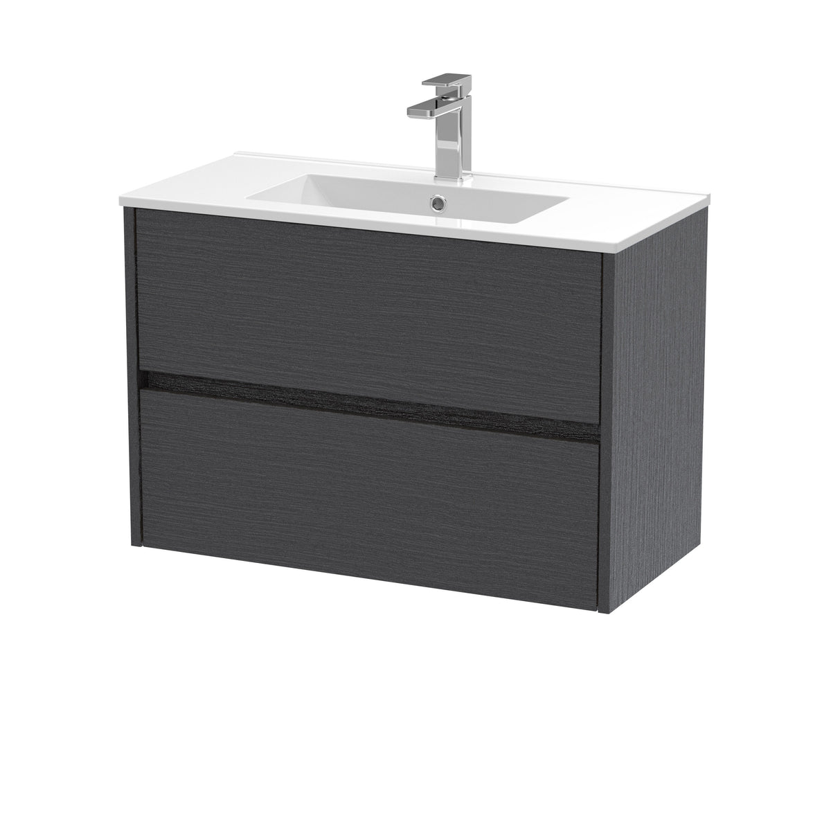 Modern Splash 800mm Graphite Grey Woodgrain 2 Drawer Wall Hung Vanity Unit With Minimalist Basin