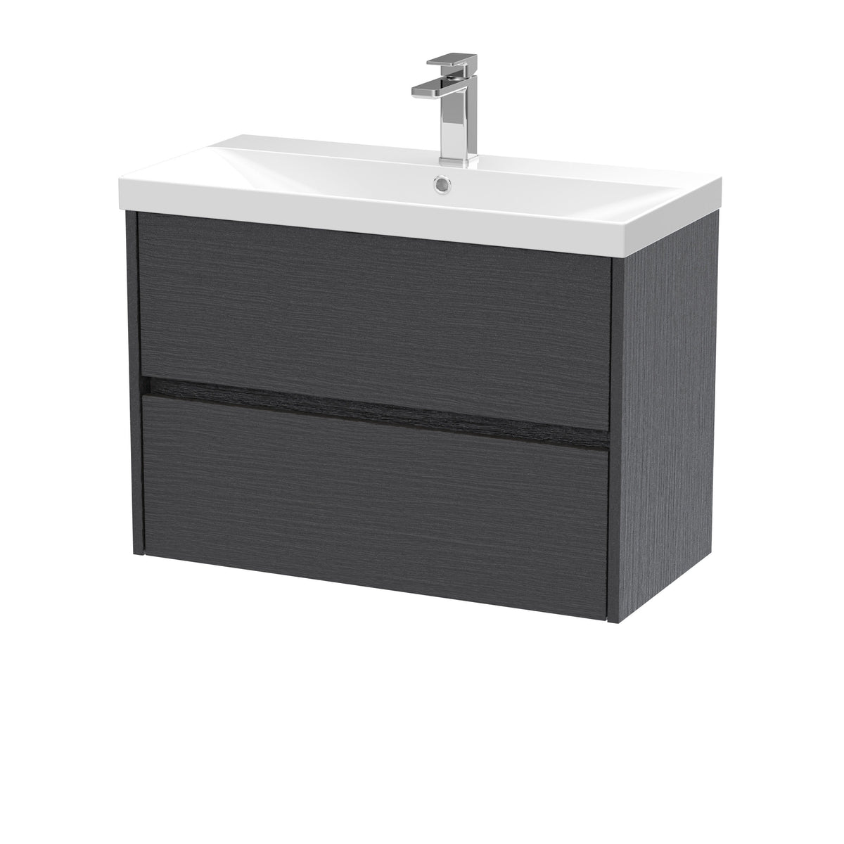Modern Splash 800mm Graphite Grey Woodgrain 2 Drawer Wall Hung Vanity Unit With Thin Edge Basin
