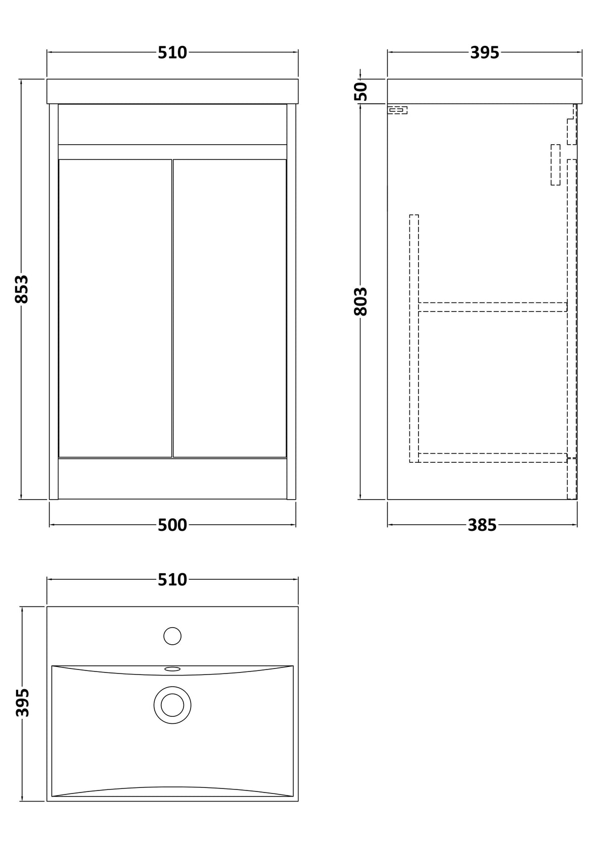 Modern Splash 500mm Coastal Grey 2 Door Floor Standing Vanity Unit With Thin-Edge Basin