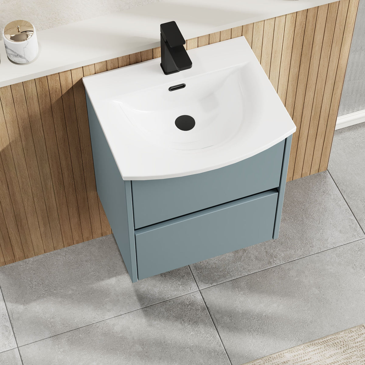 Modern Splash 500mm Coastal Grey 2 Drawer Wall Hung Vanity Unit With U-Shaped Curved Basin