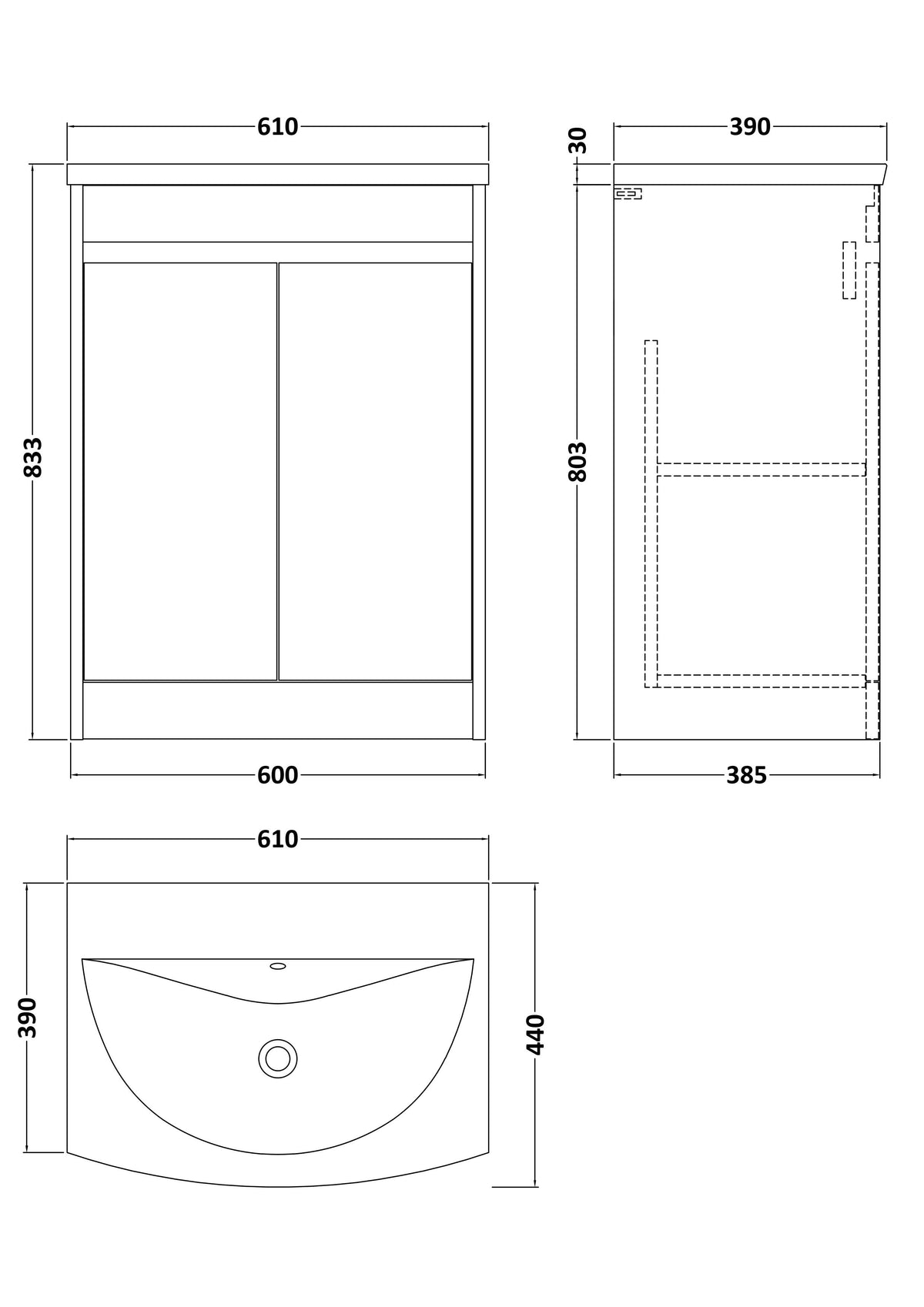 Modern Splash 600mm Coastal Grey 2 Door Floor Standing Vanity Unit With Curved Basin