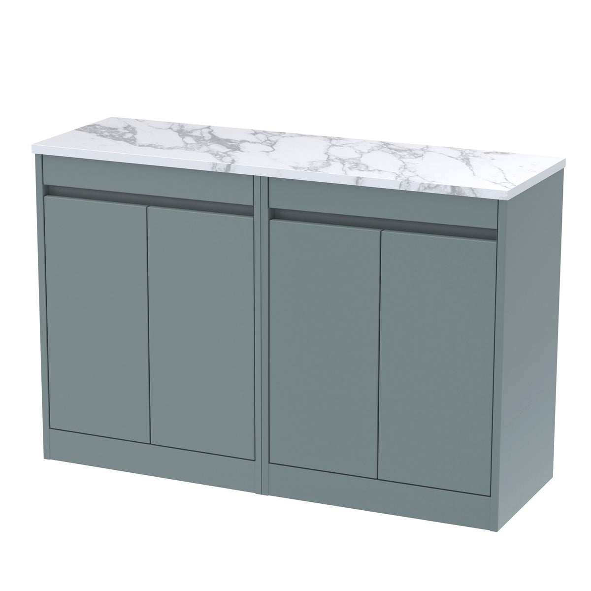 Modern Splash 1200mm Coastal Grey 4 Door Floor Standing Vanity Unit With Carrera Marble Worktop
