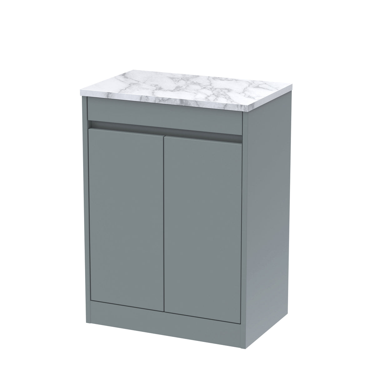 Modern Splash 600mm Coastal Grey 2 Door Floor Standing Vanity Unit With Carrera Marble Worktop