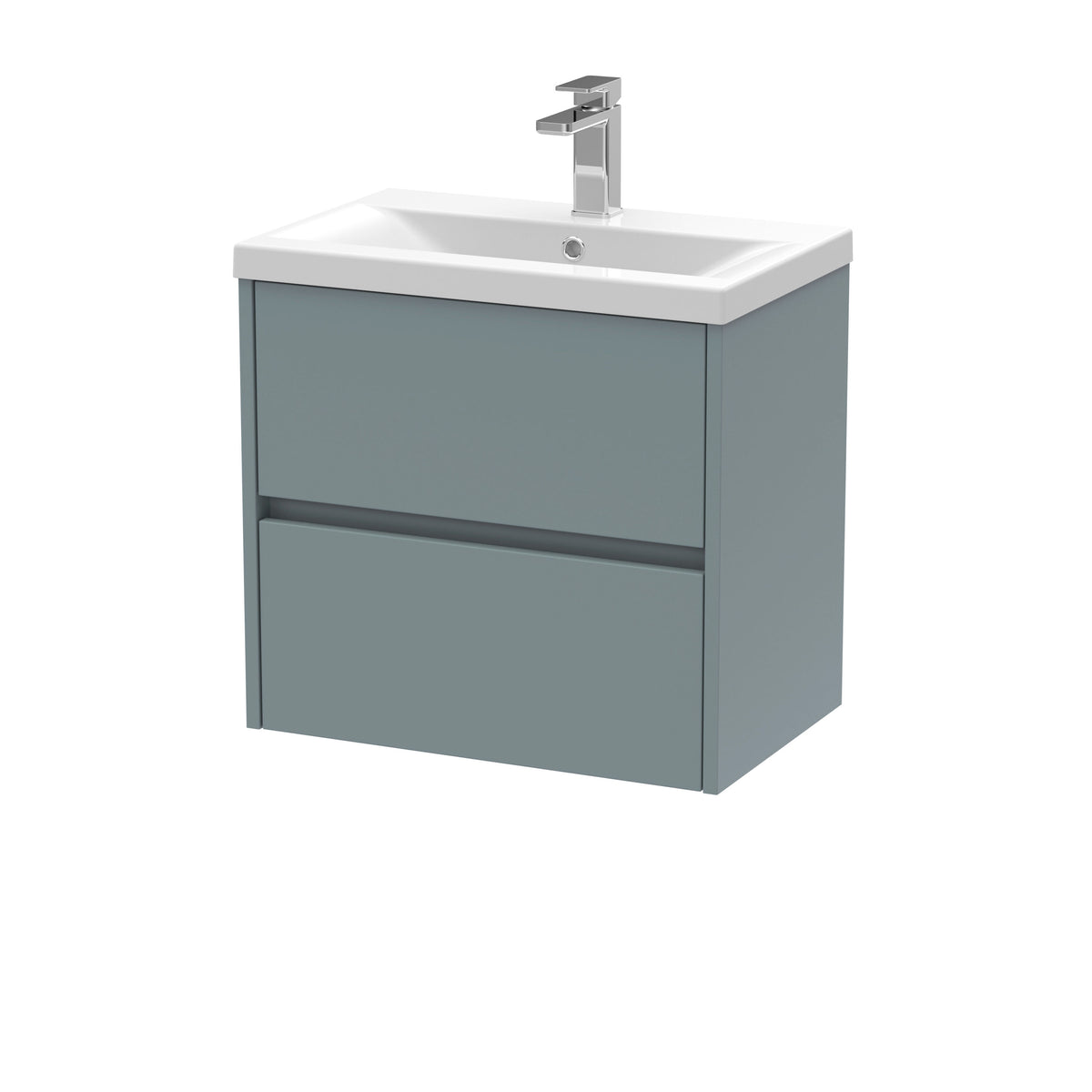 Modern Splash 600mm Coastal Grey 2 Drawer Wall Hung Vanity Unit With Mid-Edge Basin