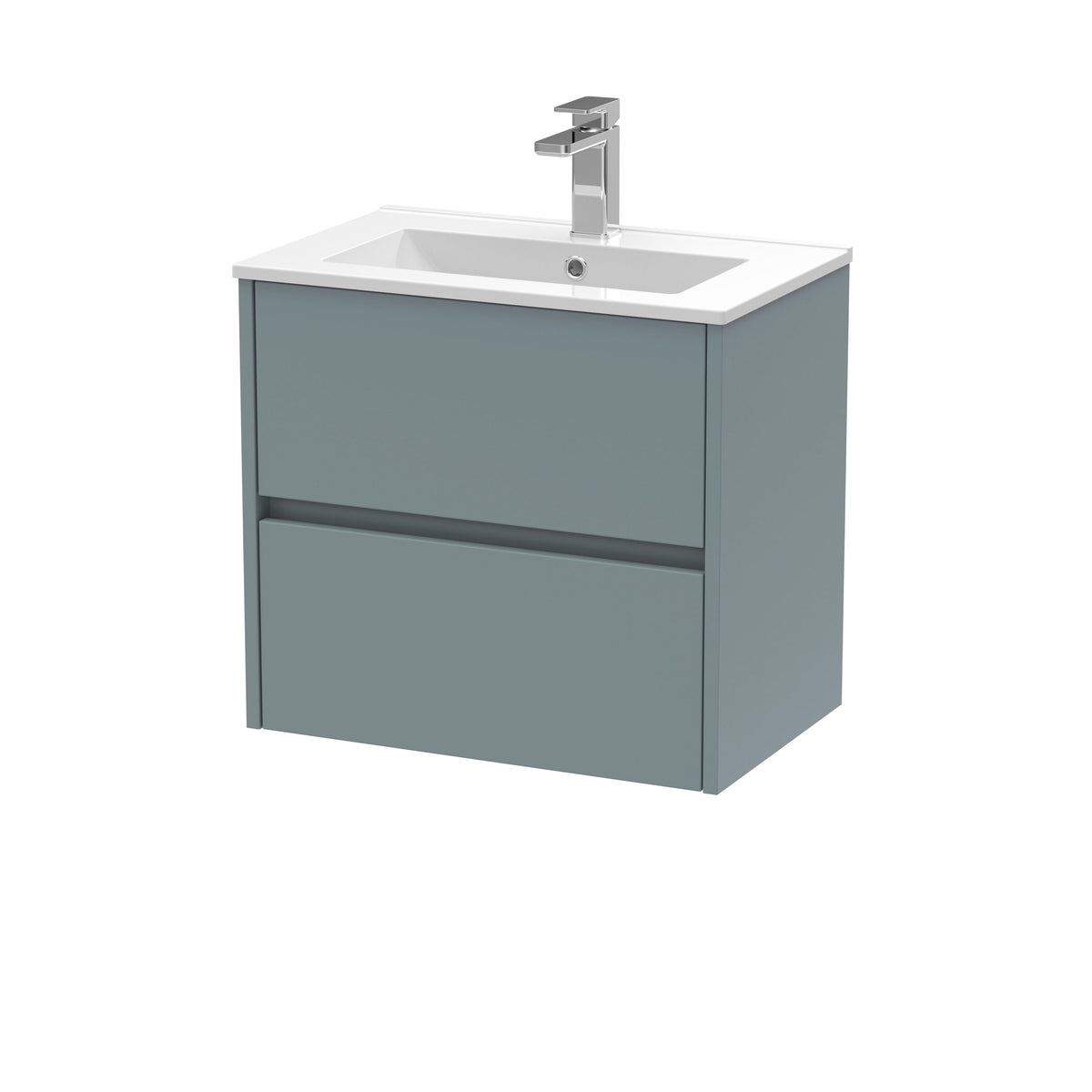 Modern Splash 600mm Coastal Grey 2 Drawer Wall Hung Vanity Unit With Minimalist Basin