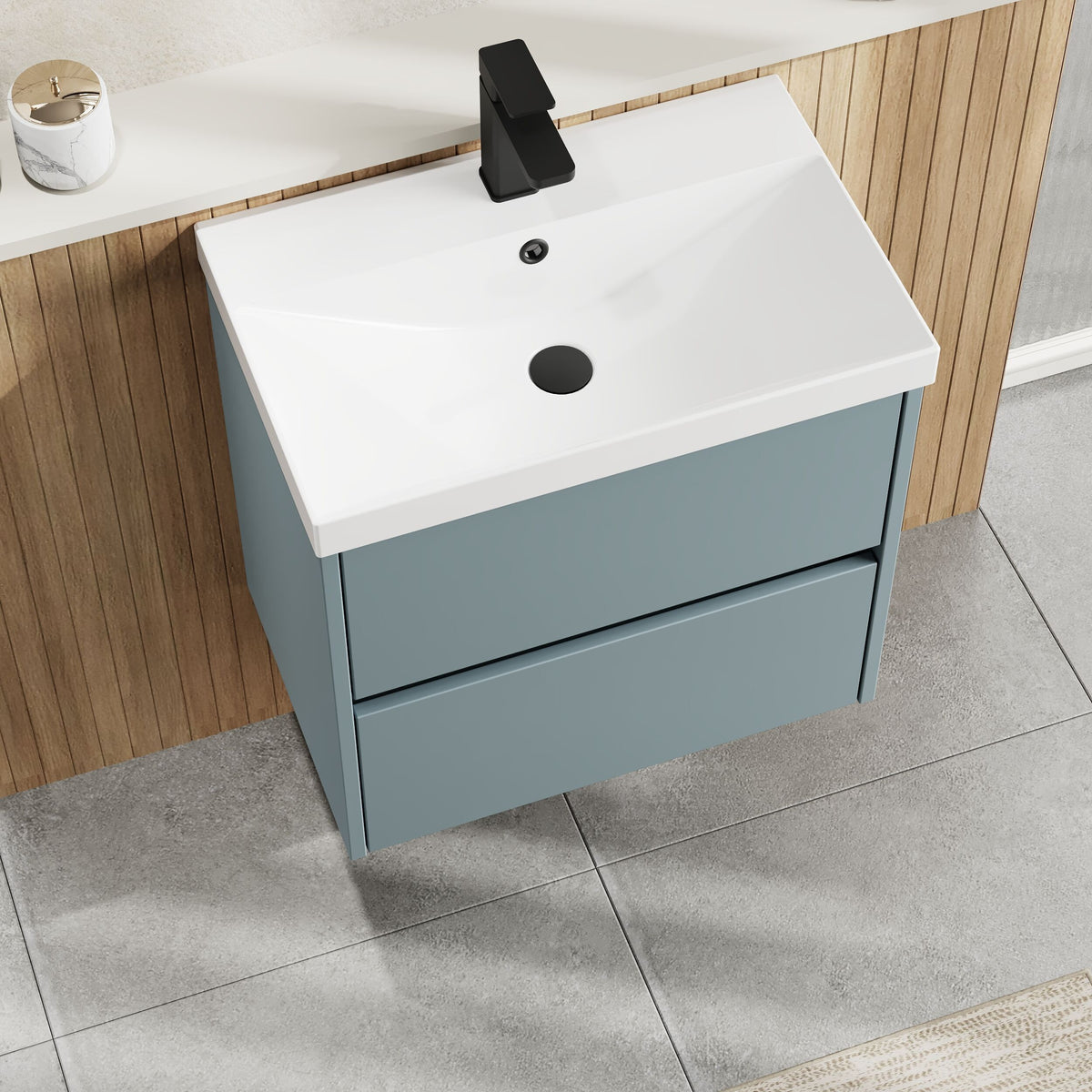 Modern Splash 600mm Coastal Grey 2 Drawer Wall Hung Vanity Unit With Thin Edge Basin