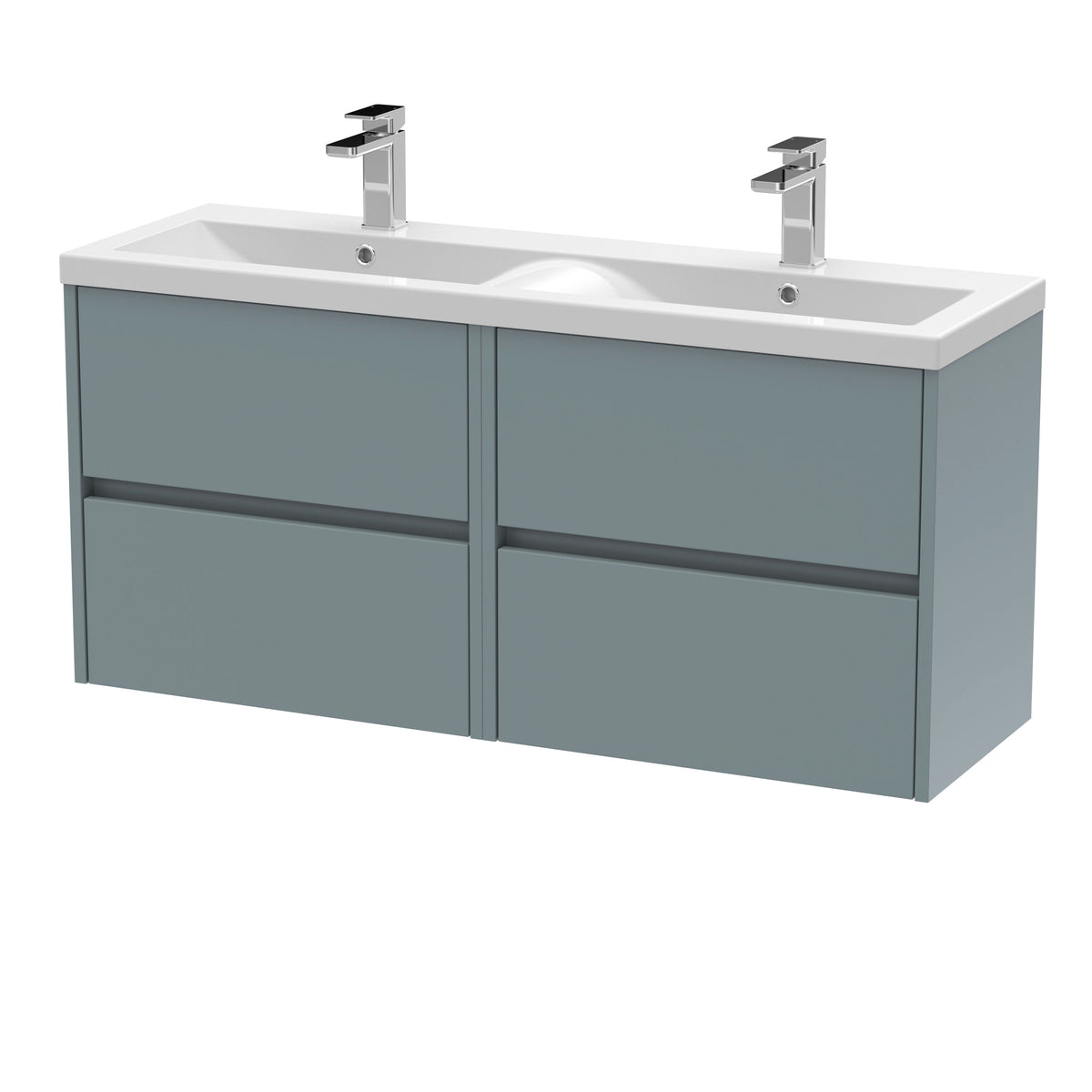 Modern Splash 1200mm Coastal Grey 4 Drawer Wall Hung Vanity Unit With 2 Tap Hole Ceramic Basin