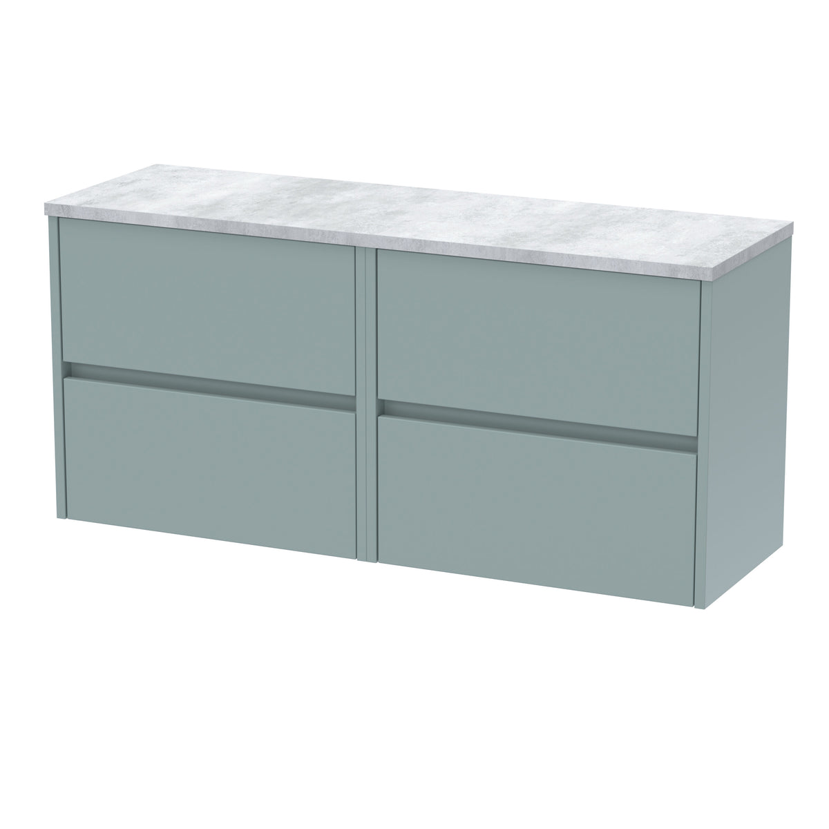 Modern Splash 1200mm Coastal Grey 4 Drawer Wall Hung Vanity Unit With Bellato Grey Worktop