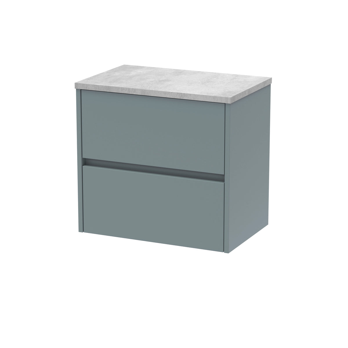 Modern Splash 600mm Coastal Grey 2 Drawer Wall Hung Vanity Unit With Bellato Grey Worktop