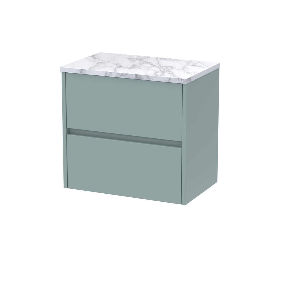 Modern Splash 600mm Coastal Grey 2 Drawer Wall Hung Vanity Unit With Carrara Laminate Worktop