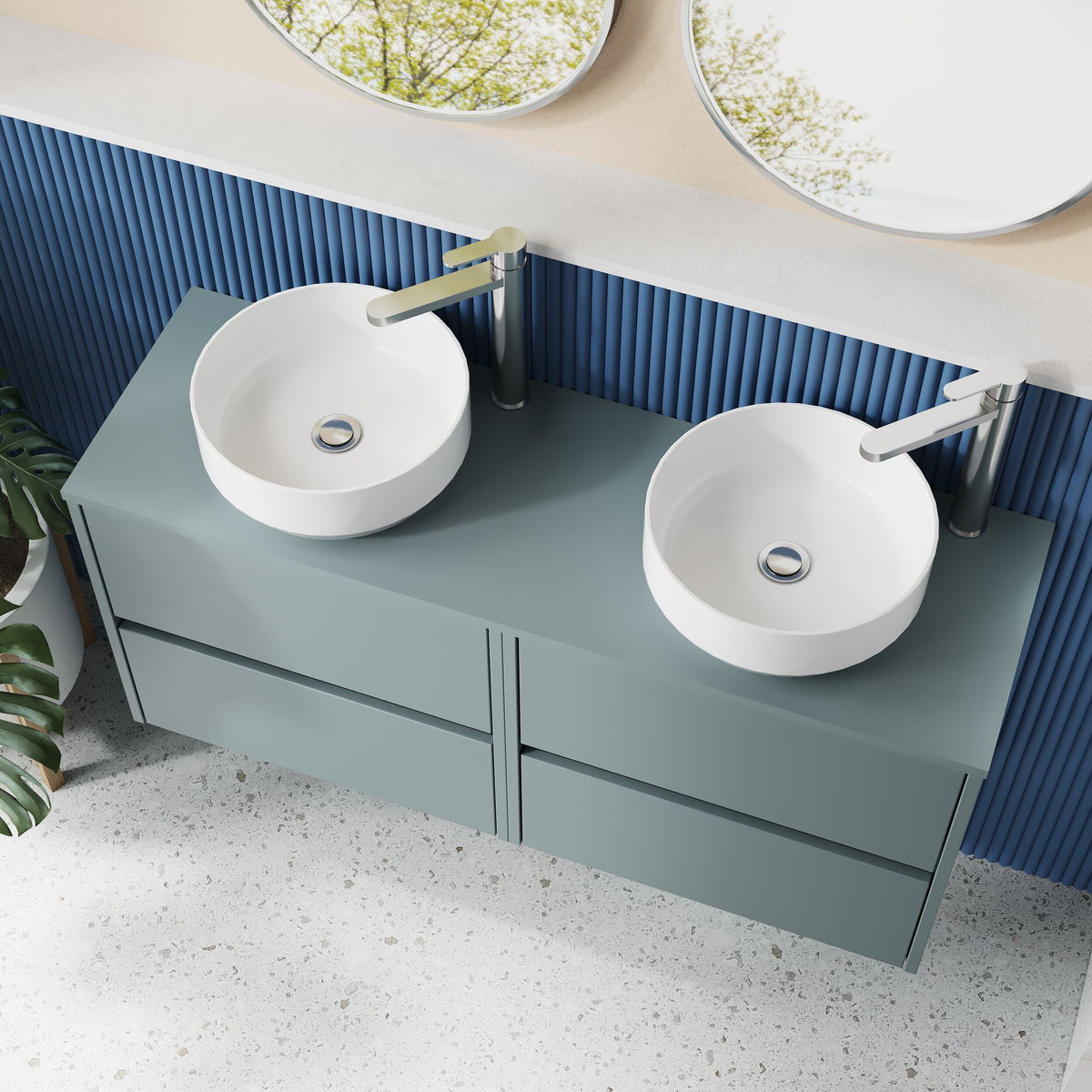 Modern Splash 1200mm Coastal Grey 4 Drawer Wall Hung Vanity Unit With Co-ordinating Worktop