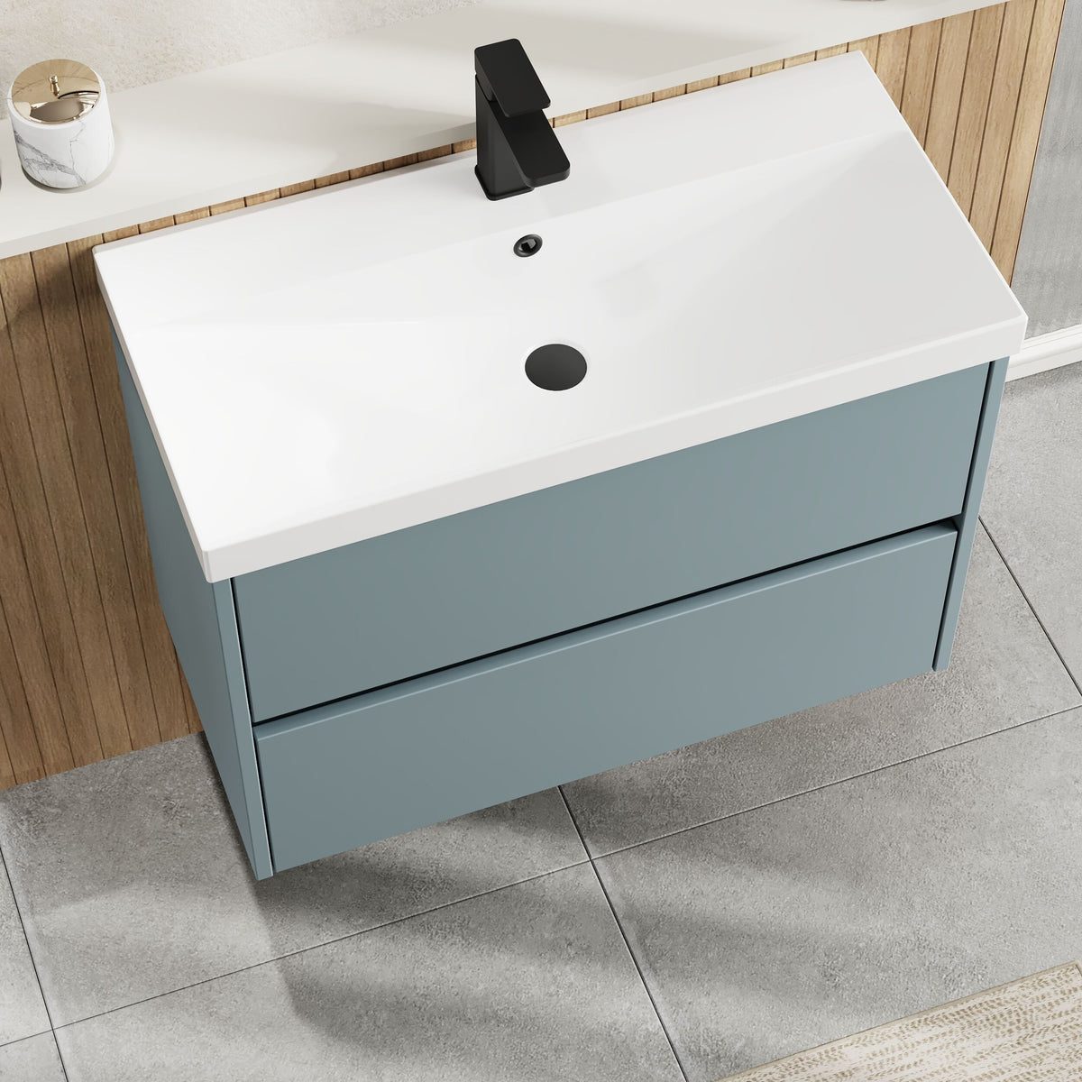 Modern Splash 800mm Coastal Grey 2 Drawer Wall Hung Vanity Unit With Thin Edge Basin