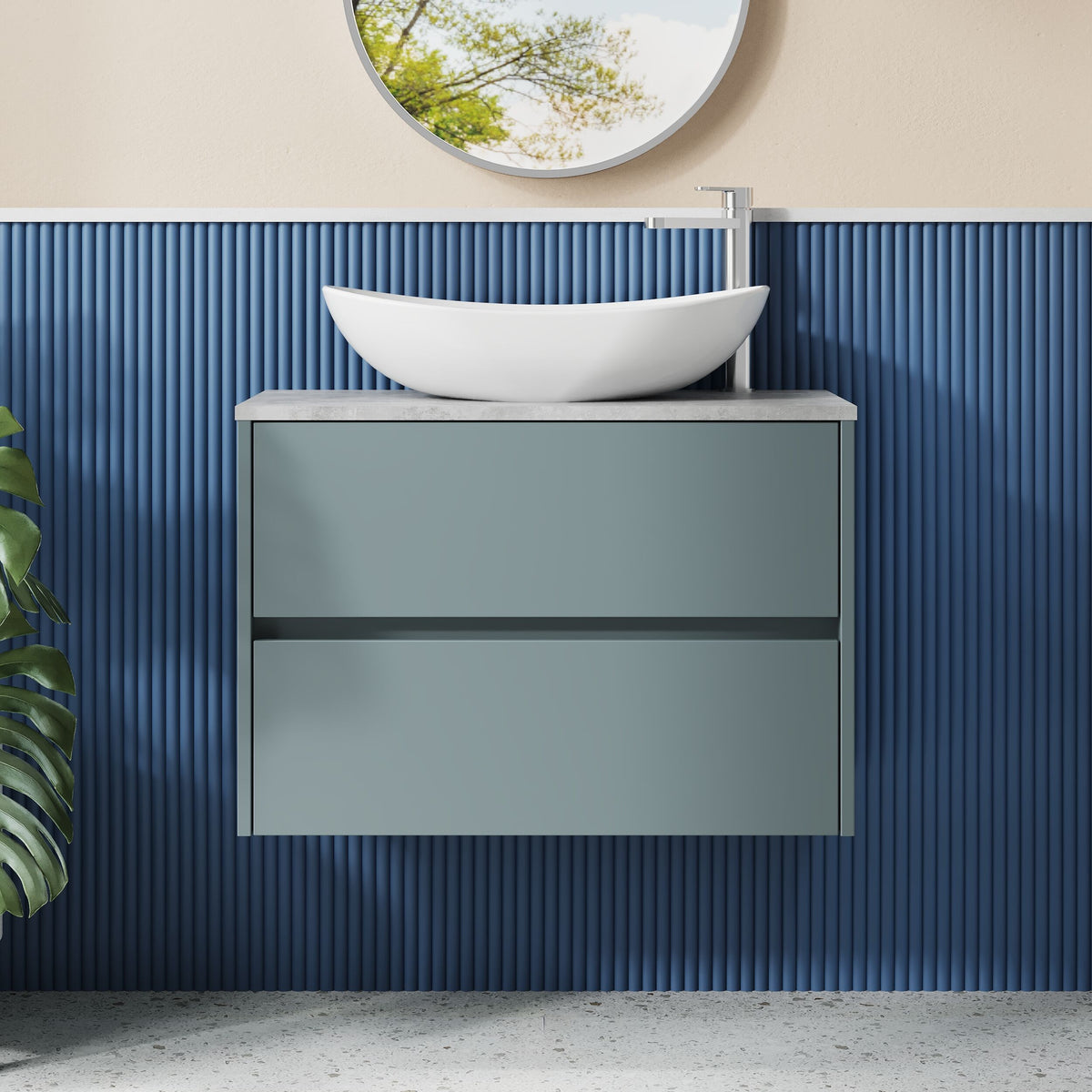 Modern Splash 800mm Coastal Grey 2 Drawer Wall Hung Vanity Unit With Bellato Grey Worktop
