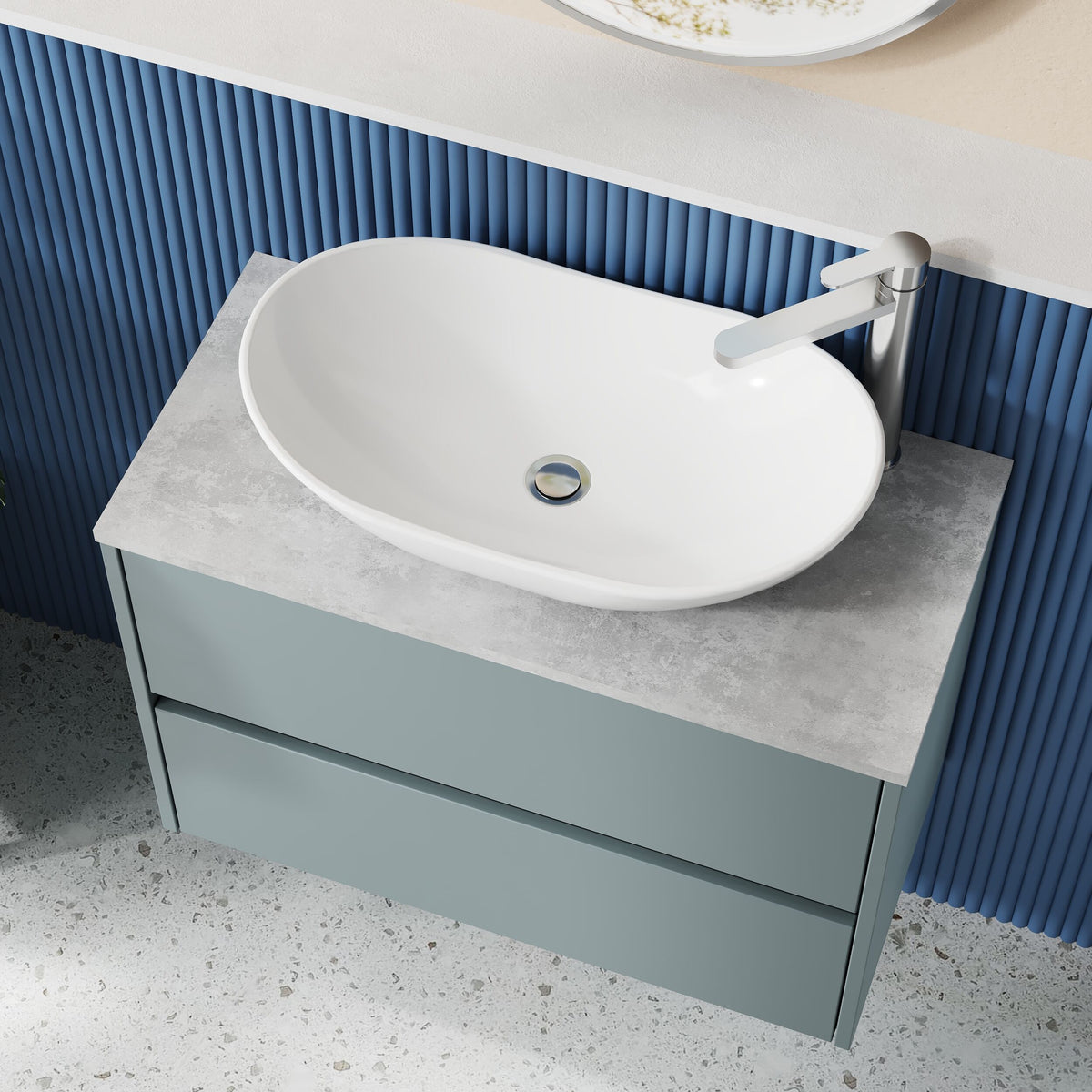 Modern Splash 800mm Coastal Grey 2 Drawer Wall Hung Vanity Unit With Bellato Grey Worktop