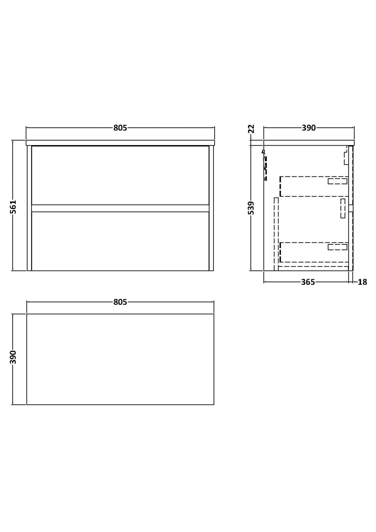 Modern Splash 800mm Coastal Grey 2 Drawer Wall Hung Vanity Unit With Carrara Laminate Worktop