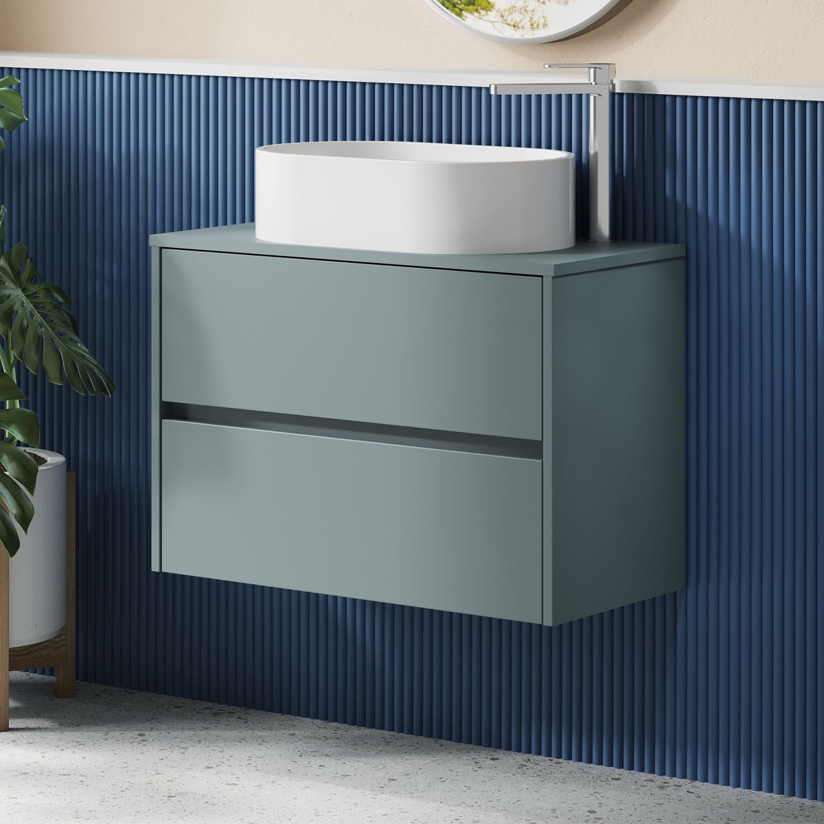 Modern Splash 800mm Coastal Grey 2 Drawer Wall Hung Vanity Unit With Co-ordinating Worktop