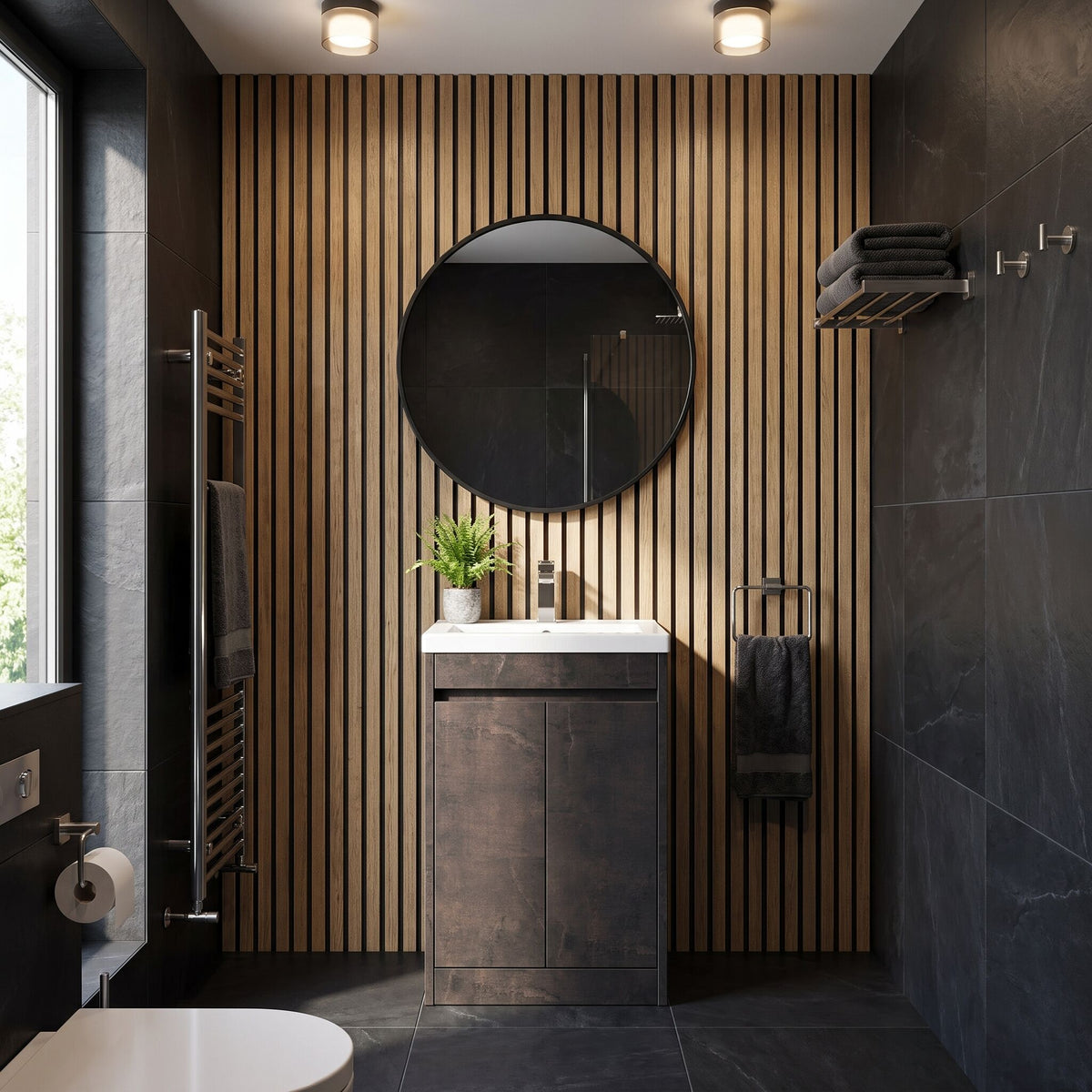 Modern Splash 500mm metallic Slate 2 Door Floor Standing Vanity Unit With Curved Basin