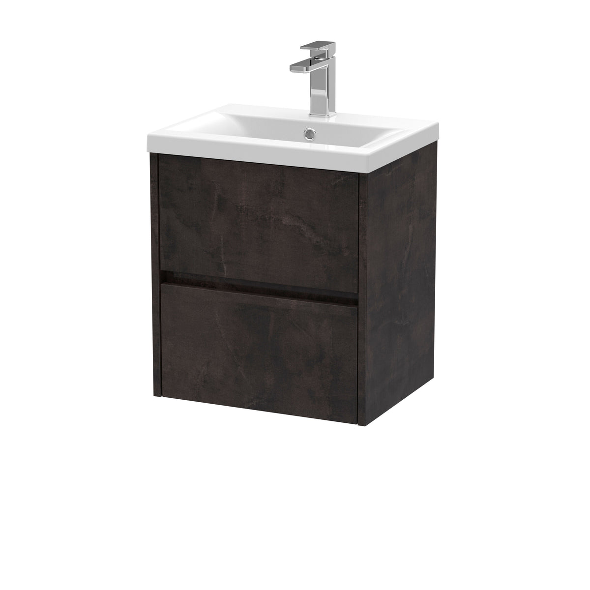Modern Splash 500mm Metallic Slate 2 Drawer Wall Hung Vanity Unit With Mid-Edge Basin
