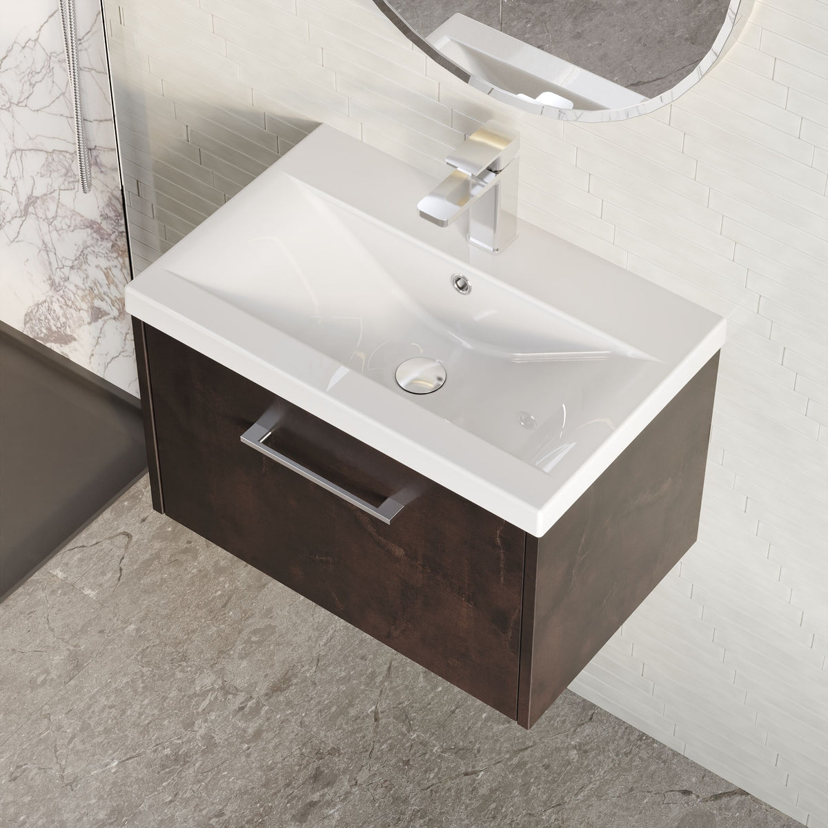 Modern Splash 500mm Metallic Slate 2 Drawer Wall Hung Vanity Unit With Mid-Edge Basin