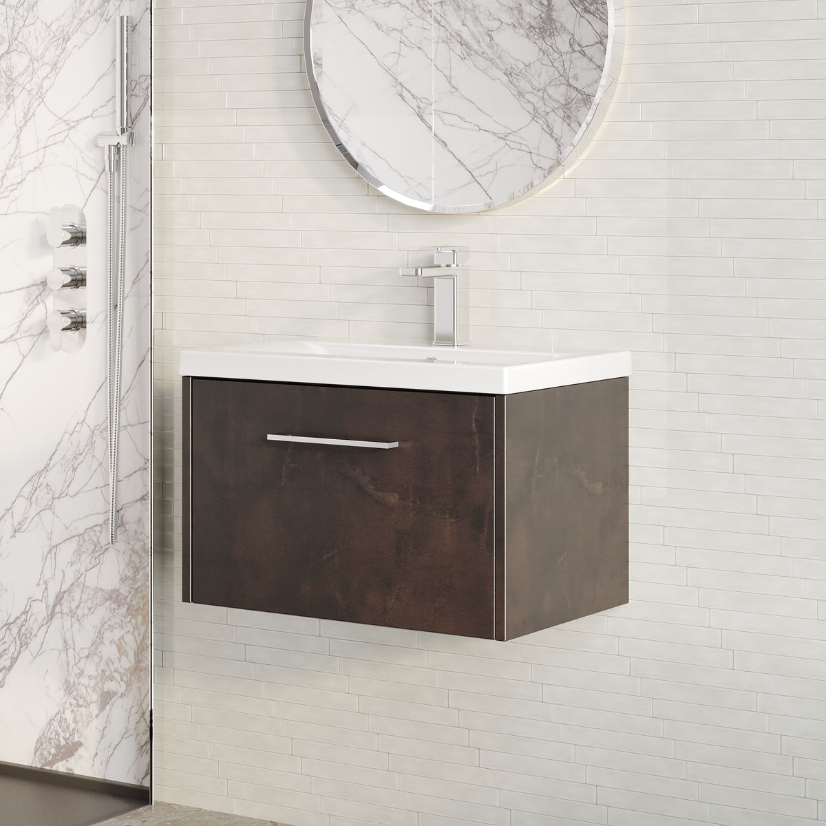 Modern Splash 500mm Metallic Slate 2 Drawer Wall Hung Vanity Unit With Mid-Edge Basin