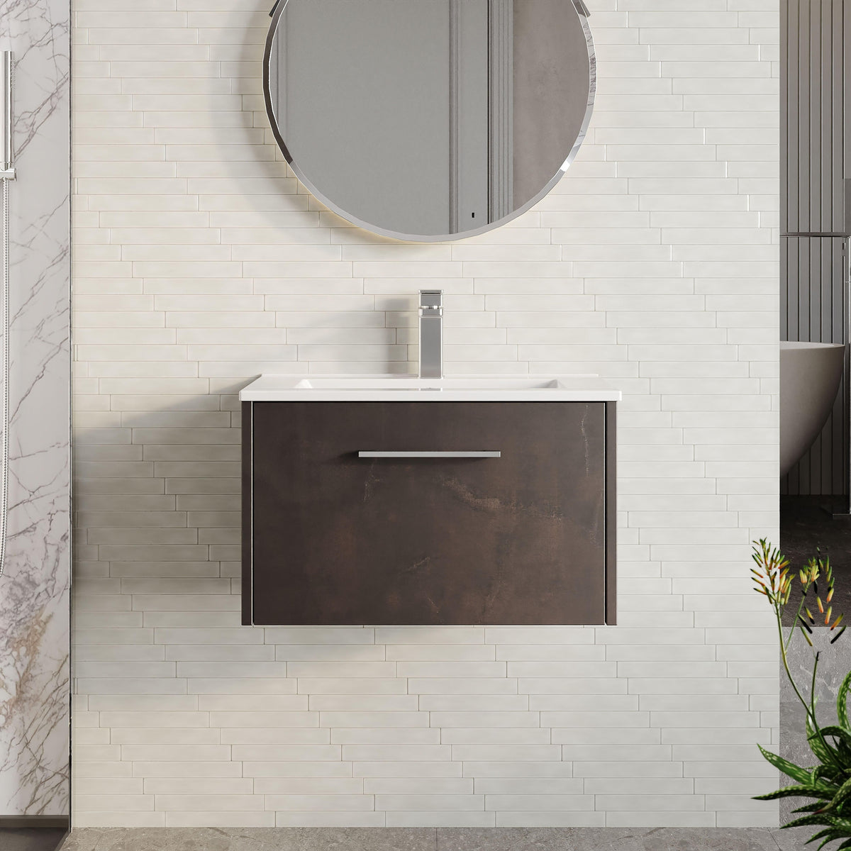 Modern Splash 500mm Metallic Slate 2 Drawer Wall Hung Vanity Unit With Minimalist Basin