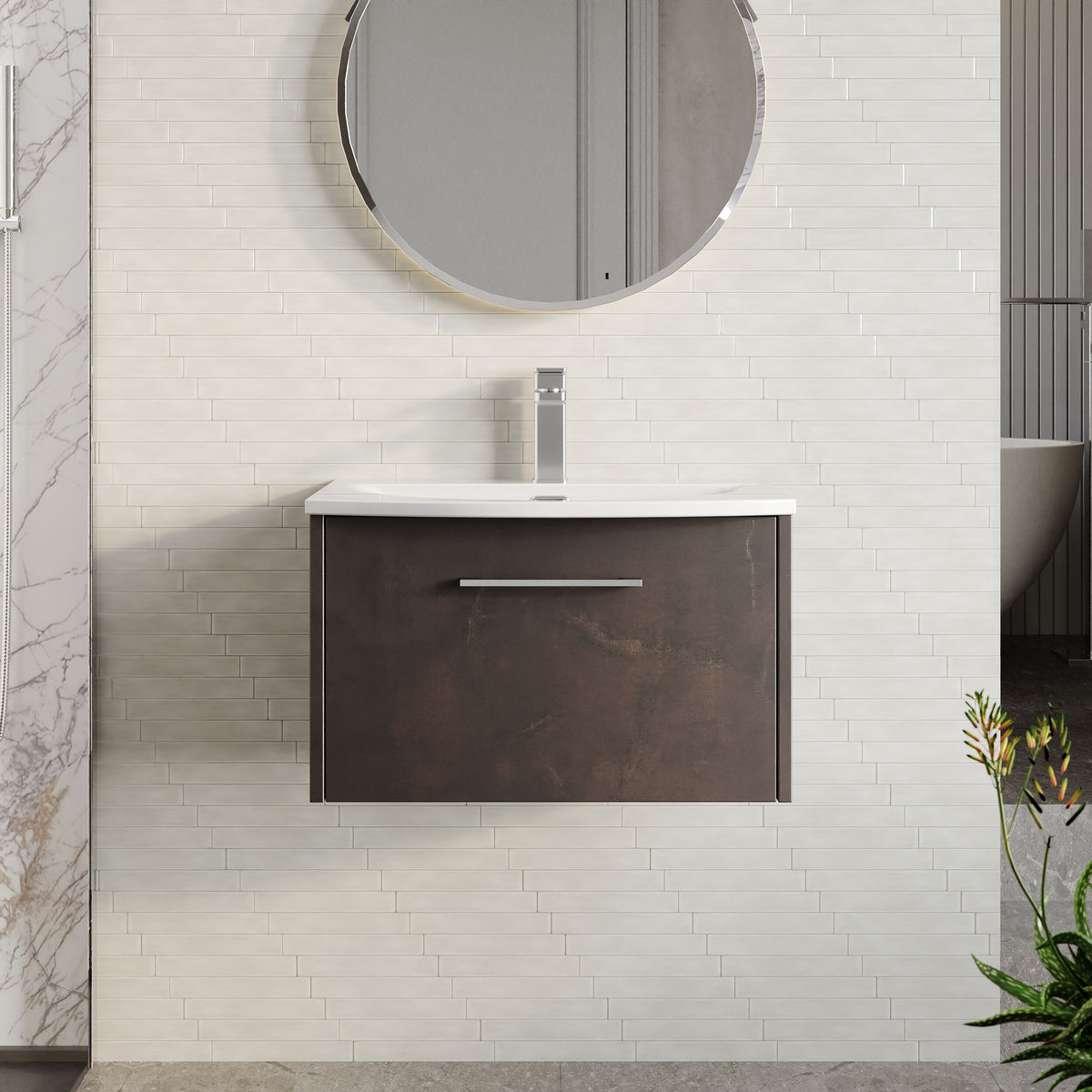 Modern Splash 500mm Metallic Slate 2 Drawer Wall Hung Vanity Unit With U-Shaped Curved Basin