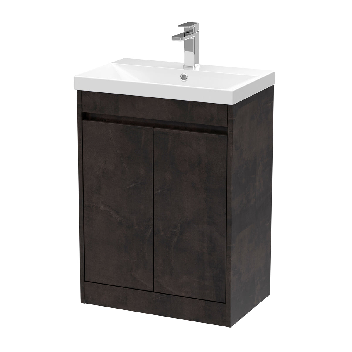Modern Splash 600mm metallic Slate 2 Door Floor Standing Vanity Unit With Thin-Edge Basin