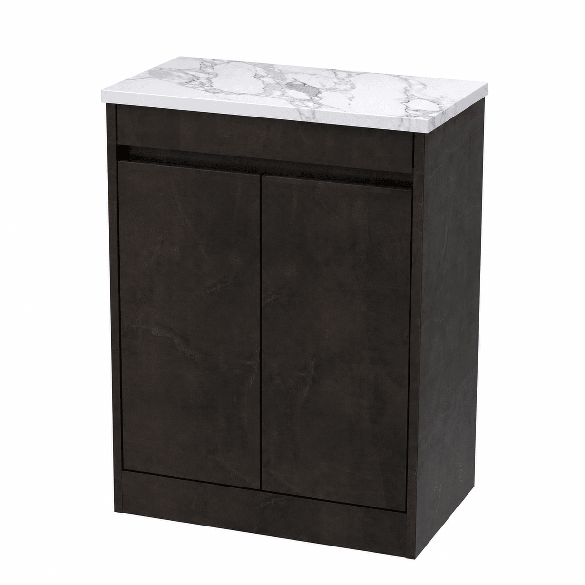 Modern Splash 600mm metallic Slate 2 Door Floor Standing Vanity Unit With Carrera Marble Worktop