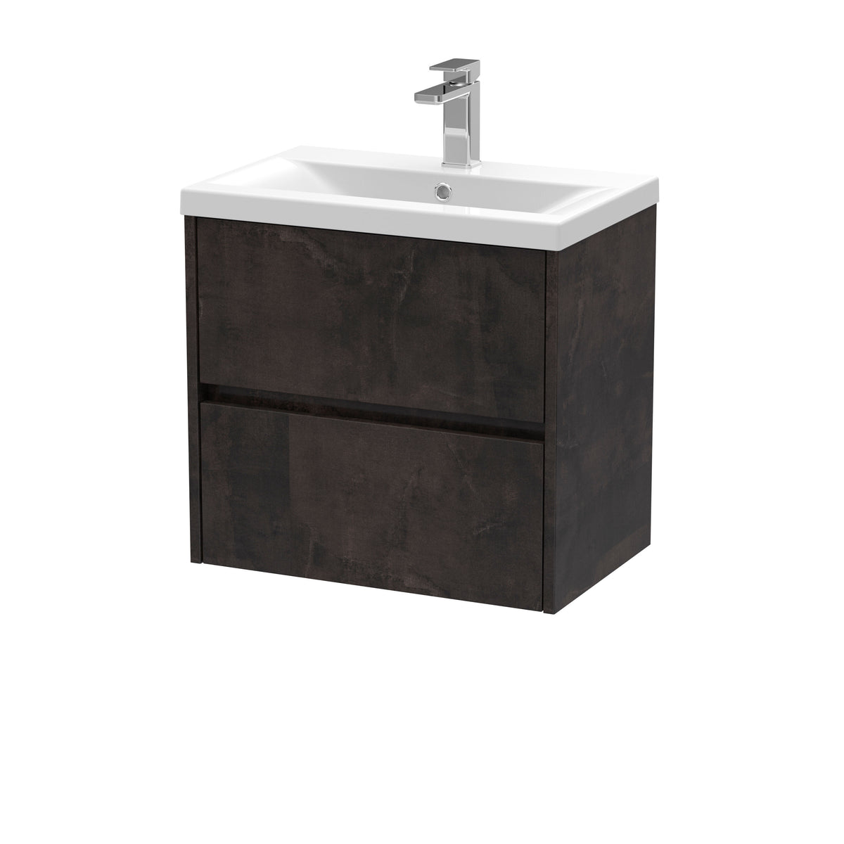 Modern Splash 600mm Metallic Slate 2 Drawer Wall Hung Vanity Unit With Mid-Edge Basin
