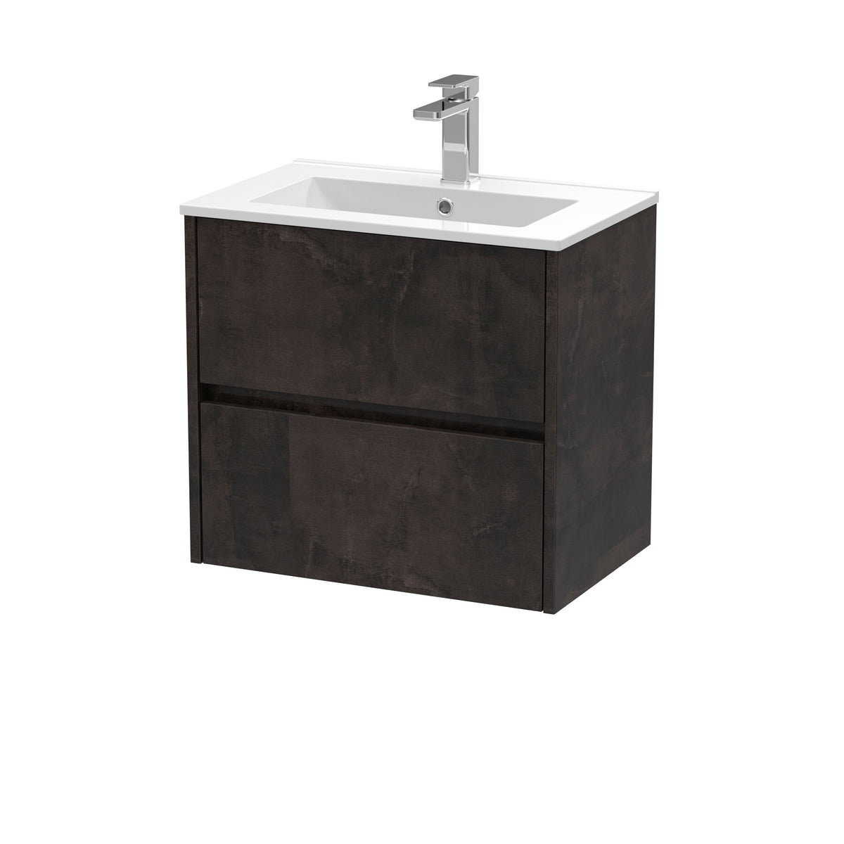 Modern Splash 600mm Metallic Slate 2 Drawer Wall Hung Vanity Unit With Minimalist Basin