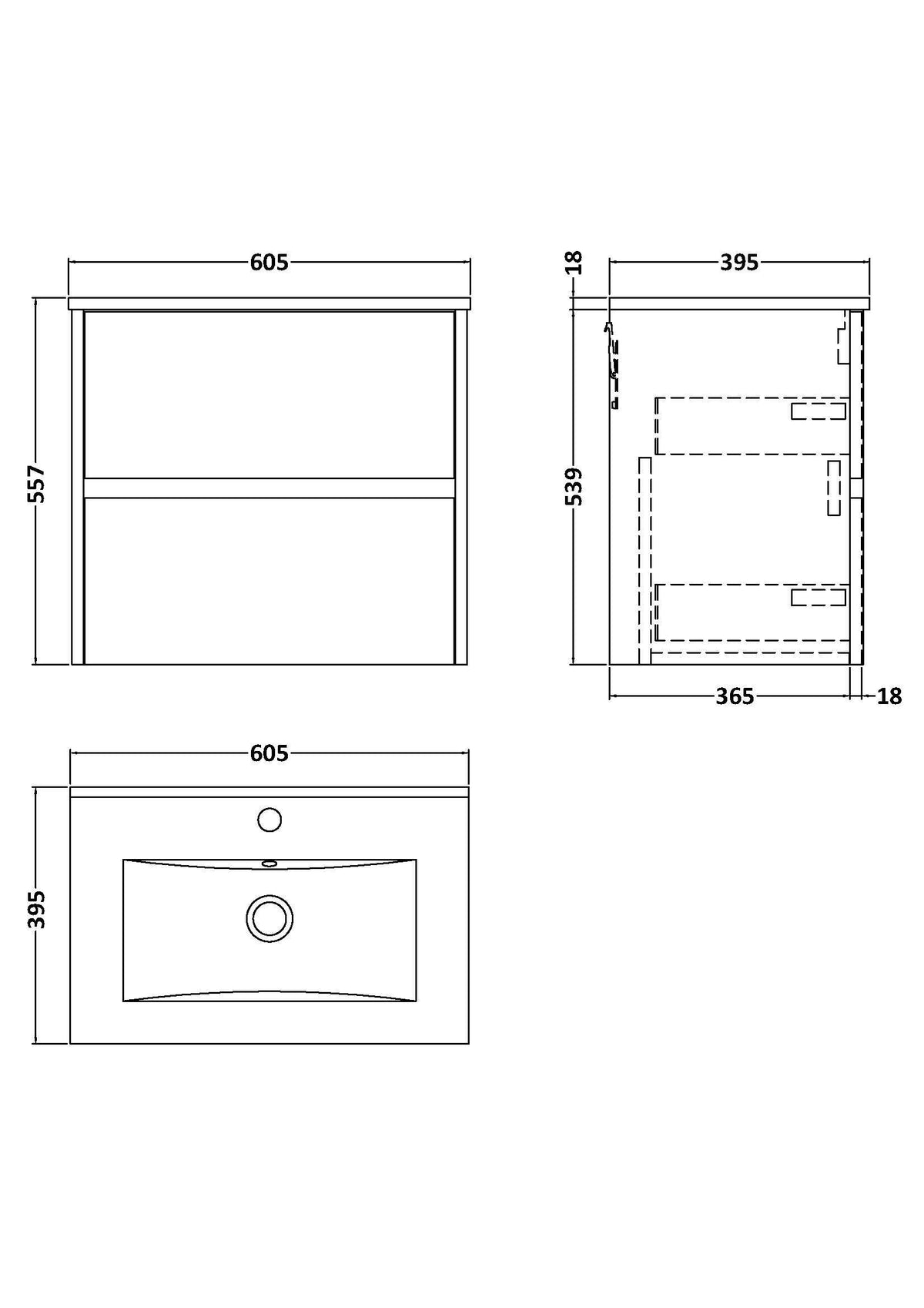 Modern Splash 600mm Metallic Slate 2 Drawer Wall Hung Vanity Unit With Minimalist Basin