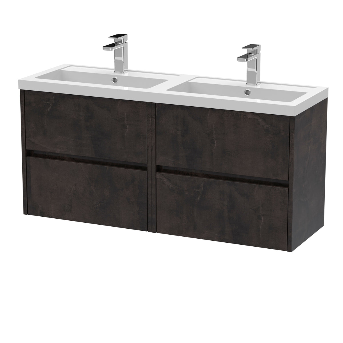 Modern Splash 1200mm Metallic Slate 4 Drawer Wall Hung Vanity Unit With 2 Tap Hole Polymarble basin