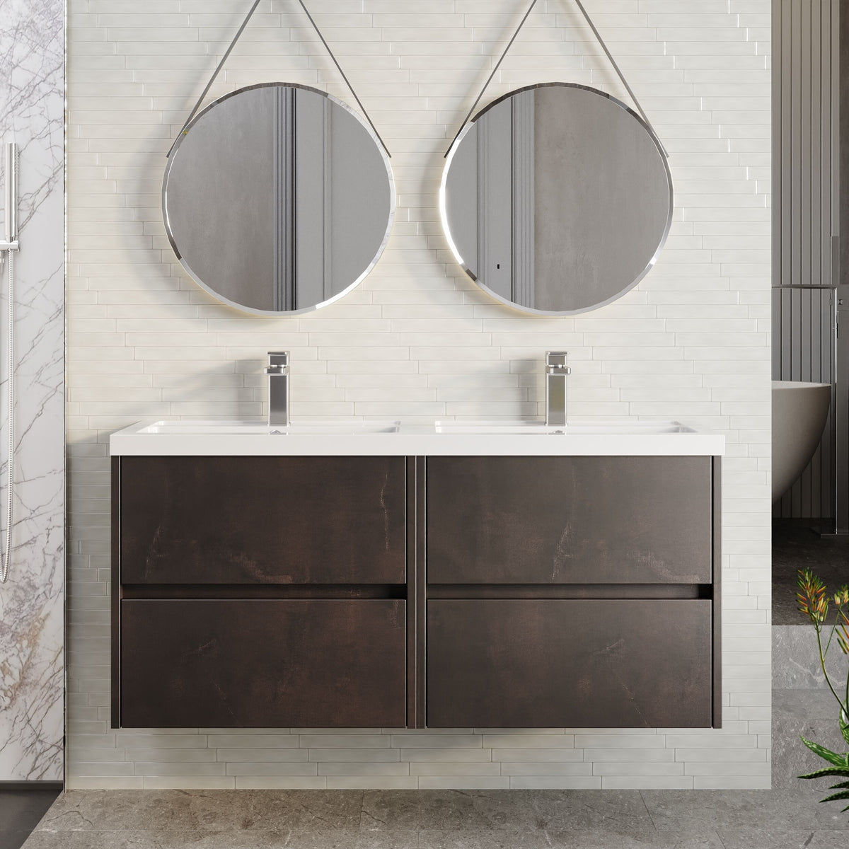 Modern Splash 1200mm Metallic Slate 4 Drawer Wall Hung Vanity Unit With 2 Tap Hole Polymarble basin