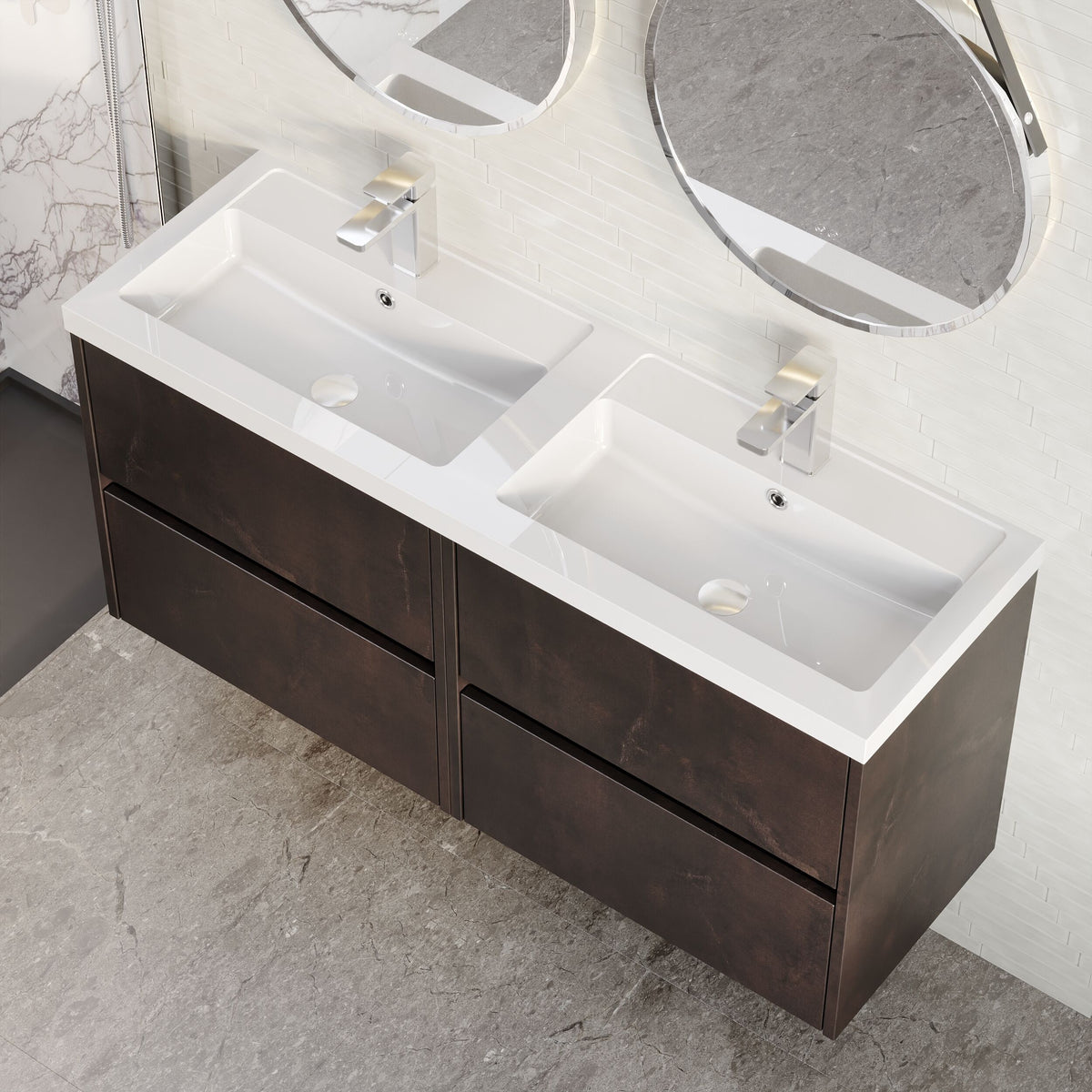 Modern Splash 1200mm Metallic Slate 4 Drawer Wall Hung Vanity Unit With 2 Tap Hole Polymarble basin