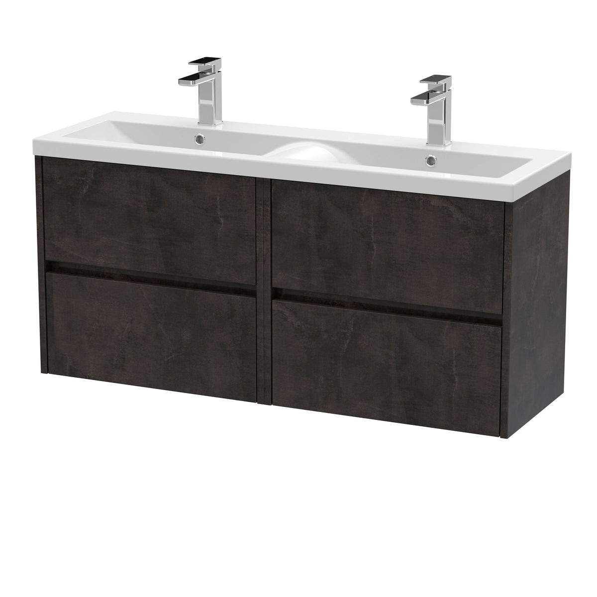 Modern Splash 1200mm Metallic Slate 4 Drawer Wall Hung Vanity Unit With 2 Tap Hole Ceramic Basin