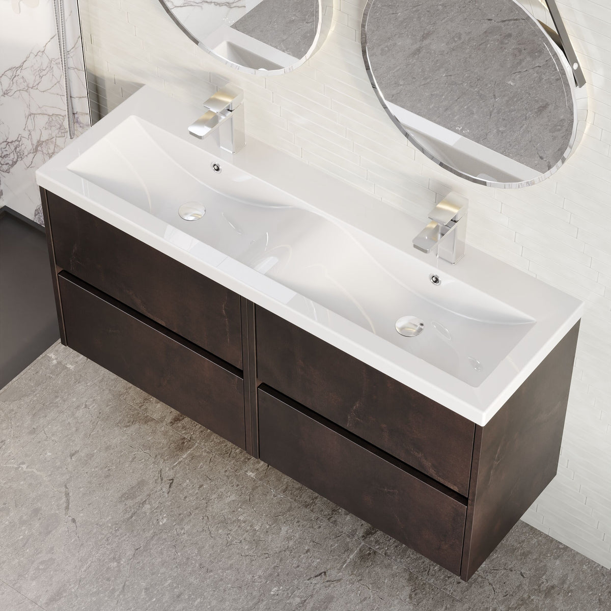 Modern Splash 1200mm Metallic Slate 4 Drawer Wall Hung Vanity Unit With 2 Tap Hole Ceramic Basin