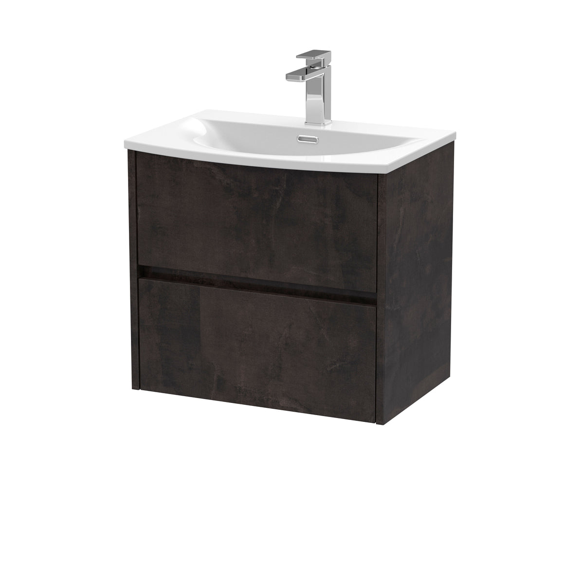 Modern Splash 600mm Metallic Slate 2 Drawer Wall Hung Vanity Unit With U-Shaped Curved Basin