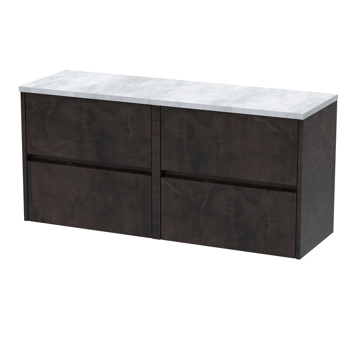 Modern Splash 1200mm Metallic Slate 4 Drawer Wall Hung Vanity Unit With Bellato Grey Worktop