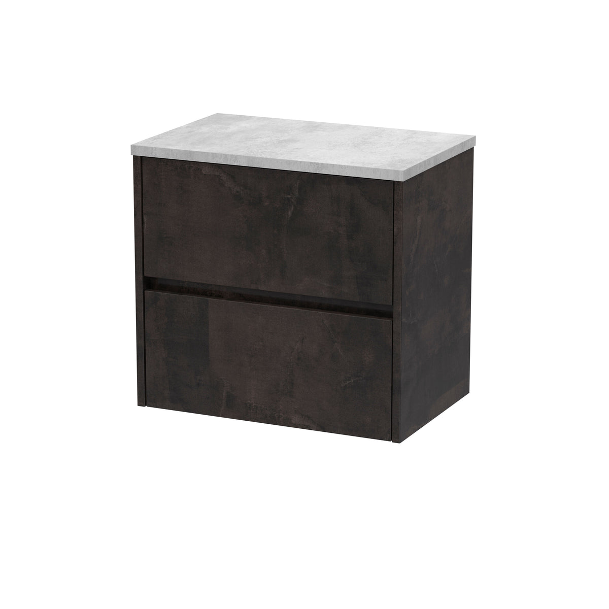 Modern Splash 600mm Metallic Slate 2 Drawer Wall Hung Vanity Unit With Bellato Grey Worktop