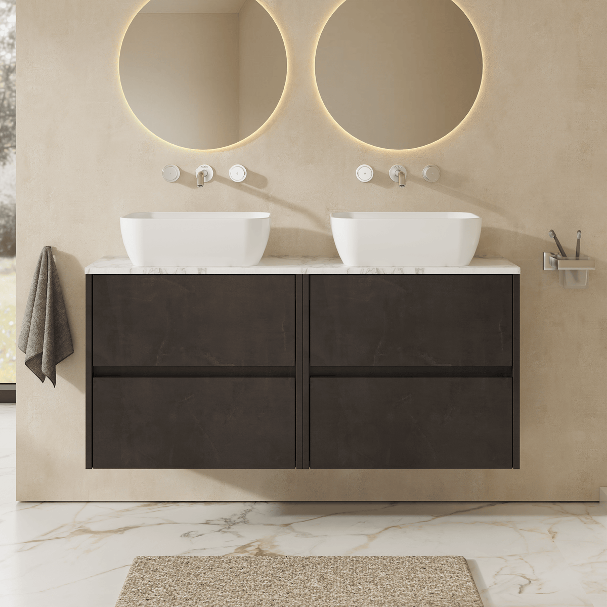 Modern Splash 1200mm Metallic Slate 4 Drawer Wall Hung Vanity With Carrara Laminate Worktop